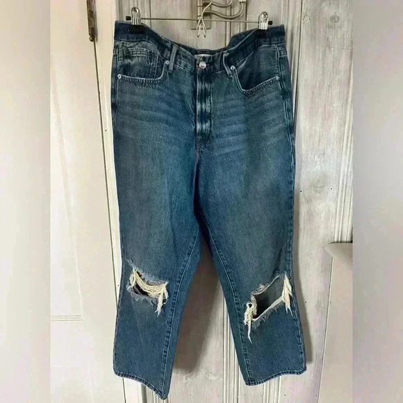 Good American Denim - GOOD AMERICAN Good vintage straight leg stretch ripped knees gap proof waist 12